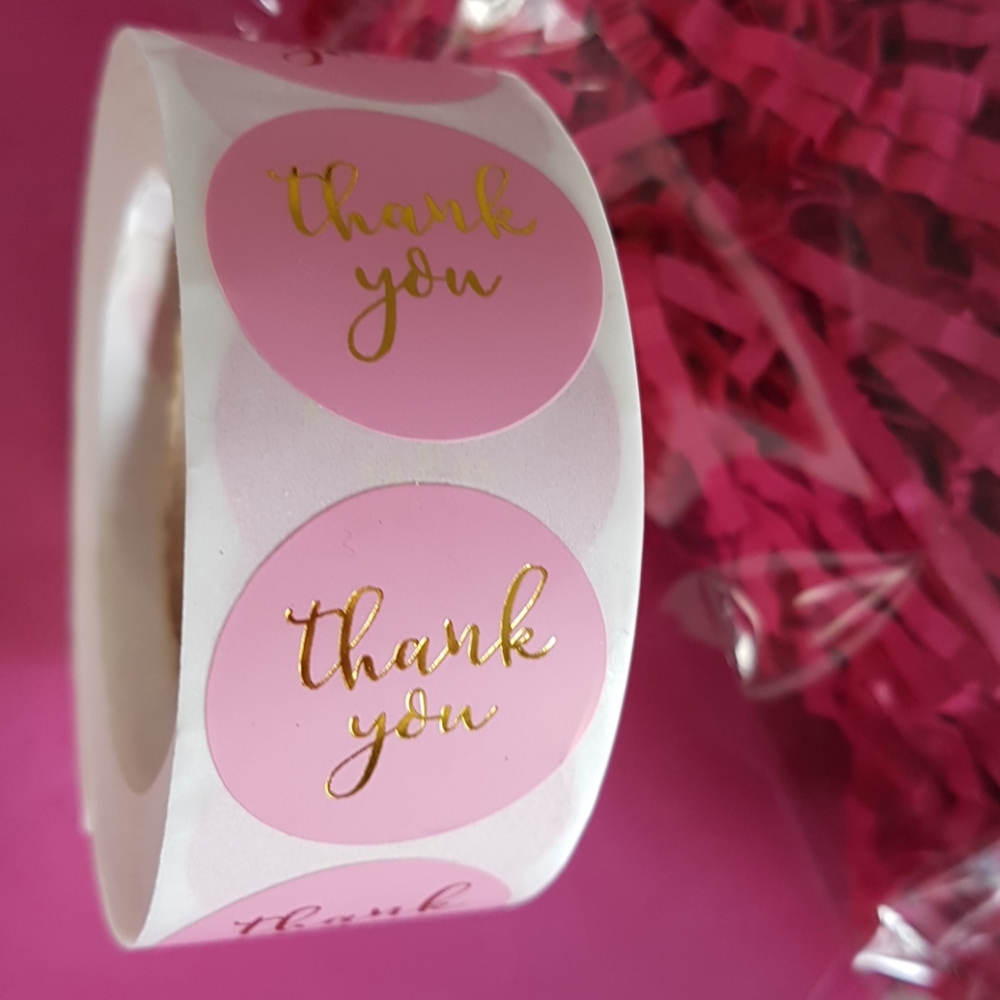 500 pcs Pink Gold Thank You Sticker 1"